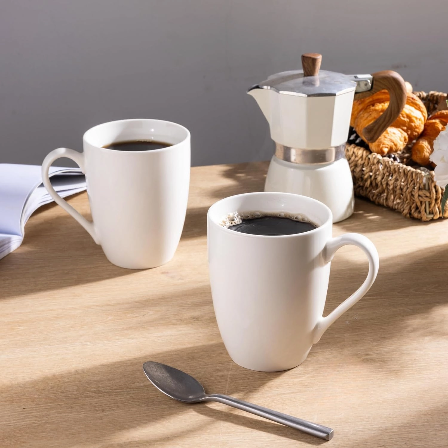 GBHOME 16 oz Large Porcelain Coffee Mugs Set of 6, Light Weight Ceramic Coffee Cups Set for Cappuccino,Latte,Cocoa, Dishwasher & Microwave Safe, White
