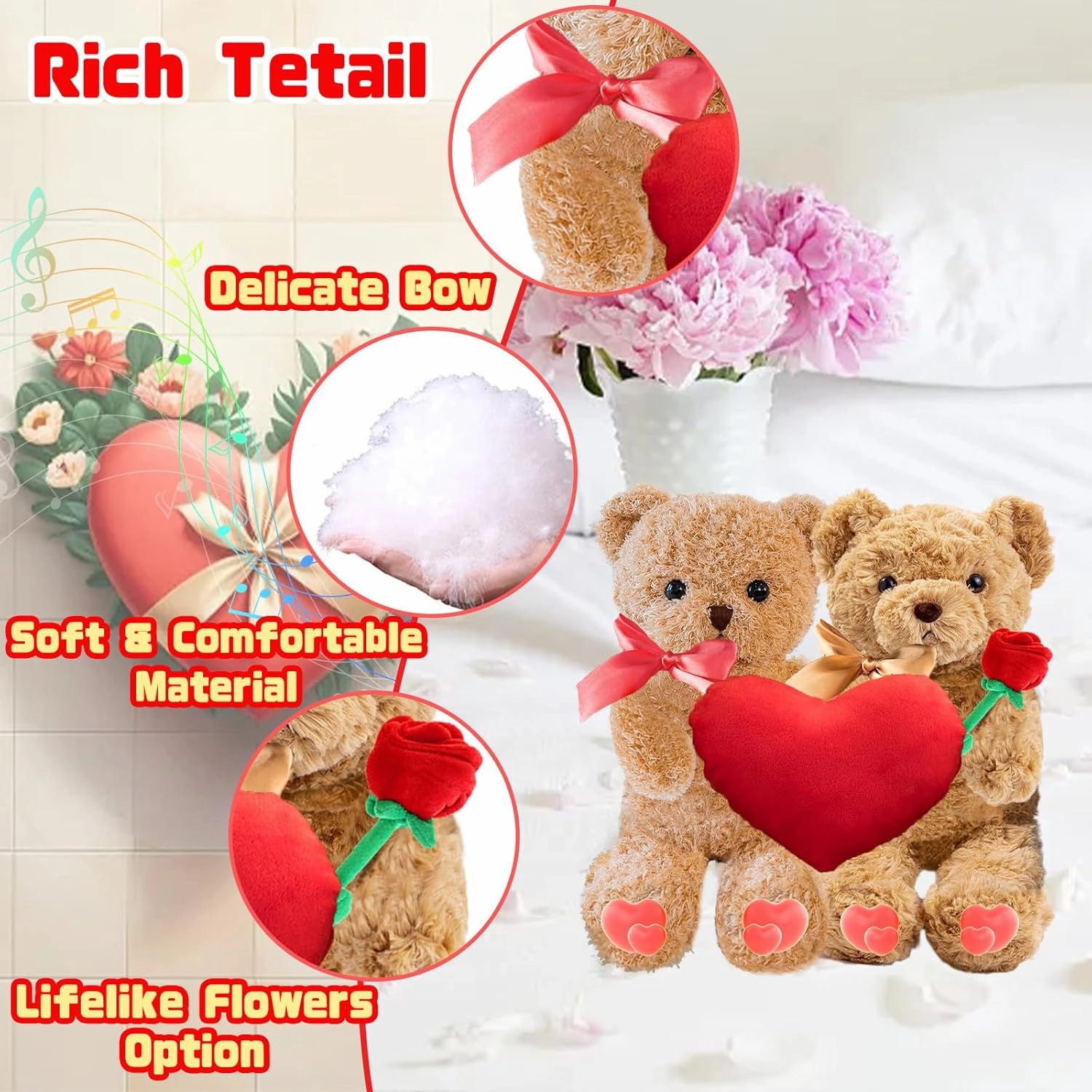 Generic Personalized Valentine Teddy Bear with Text Photo, Hugging Plush as Valentine Gifts for Men/Women, 2PCS (10 inch)