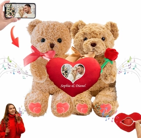 Generic Personalized Valentine Teddy Bear with Text Photo, Hugging Plush as Valentine Gifts for Men/Women, 2PCS (10 inch)