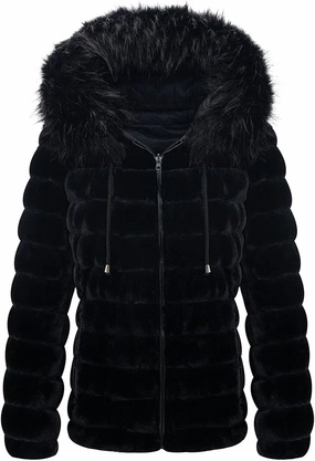 Geschallino Women's Faux Fur Coat Fleece Reversible Sherpa Fuzzy Winter Puffer Jacket (Available in Plus Size)