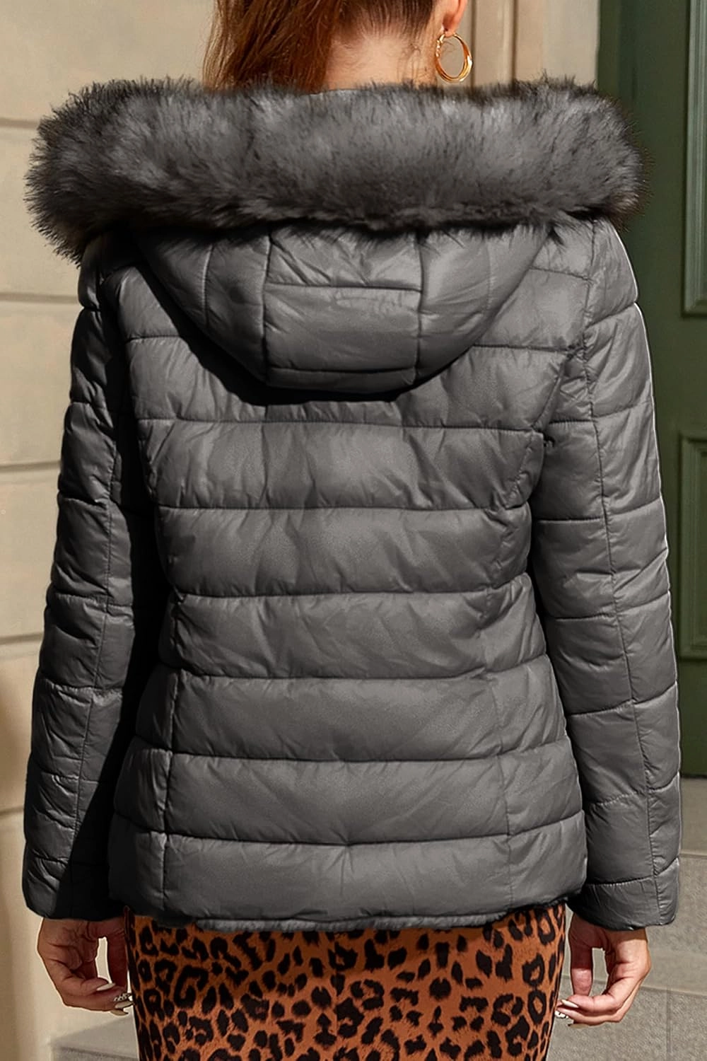 Geschallino Women's Faux Fur Coat Fleece Reversible Sherpa Fuzzy Winter Puffer Jacket (Available in Plus Size)