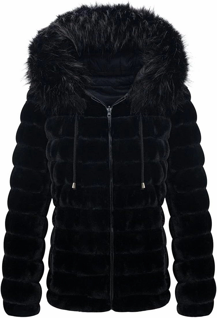 Geschallino Women's Faux Fur Coat Fleece Reversible Sherpa Fuzzy Winter Puffer Jacket (Available in Plus Size)