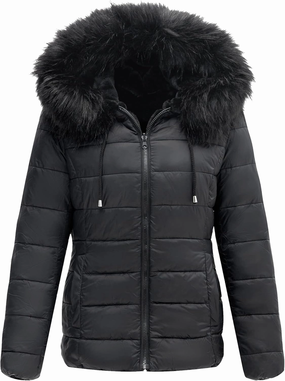 Geschallino Women's Faux Fur Coat Fleece Reversible Sherpa Fuzzy Winter Puffer Jacket (Available in Plus Size)