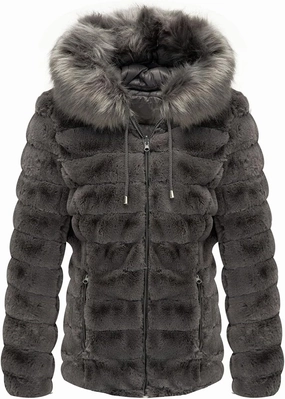 Geschallino Women's Faux Fur Coat Fleece Reversible Sherpa Fuzzy Winter Puffer Jacket (Available in Plus Size)