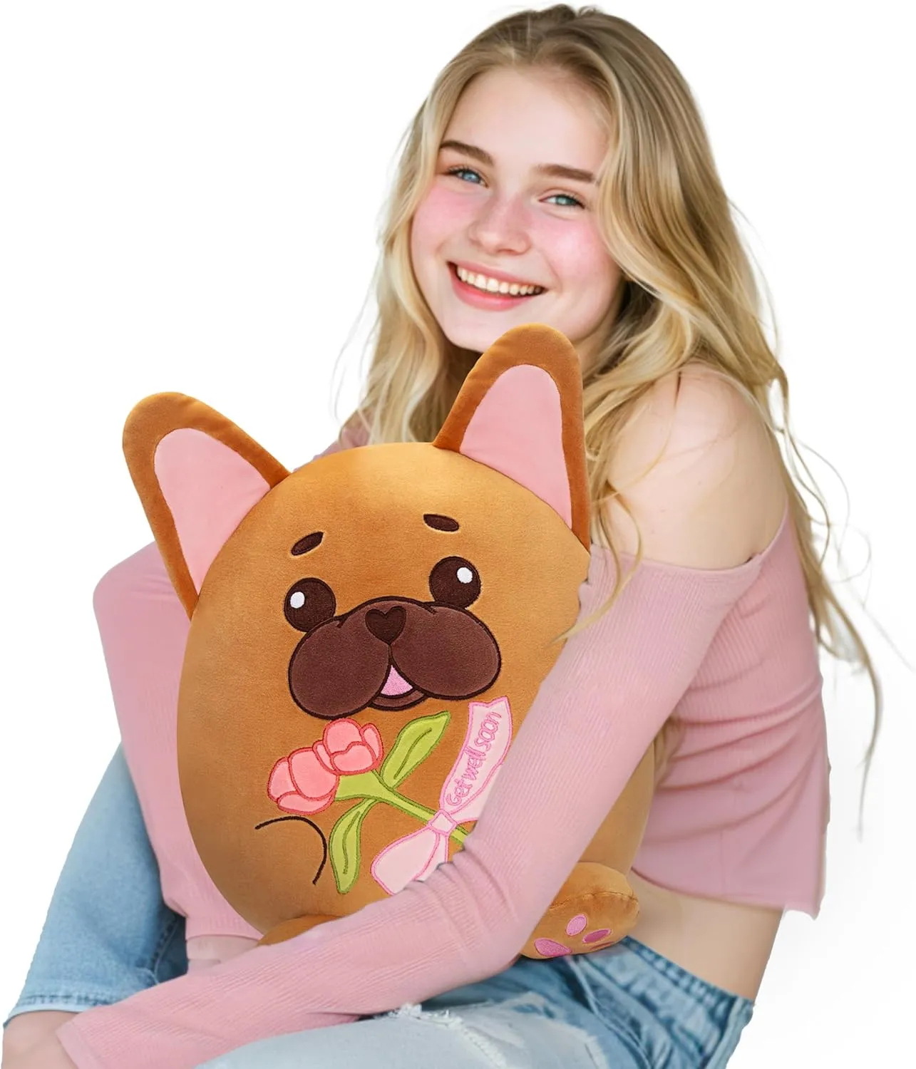 Get Well Soon French Bulldog Dog Puppy Original 15-Inch Large Plush Pillow Stuffed Animal Toy Patient Feel Better,Big Plushie,Gift for Kids