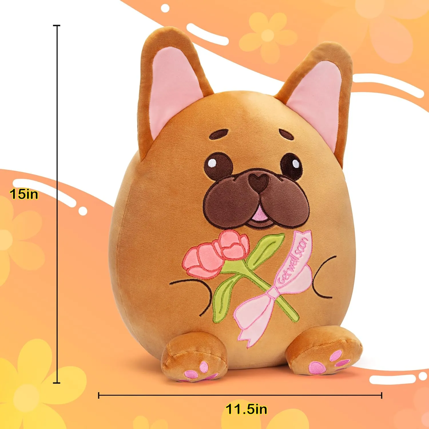 Get Well Soon French Bulldog Dog Puppy Original 15-Inch Large Plush Pillow Stuffed Animal Toy Patient Feel Better,Big Plushie,Gift for Kids