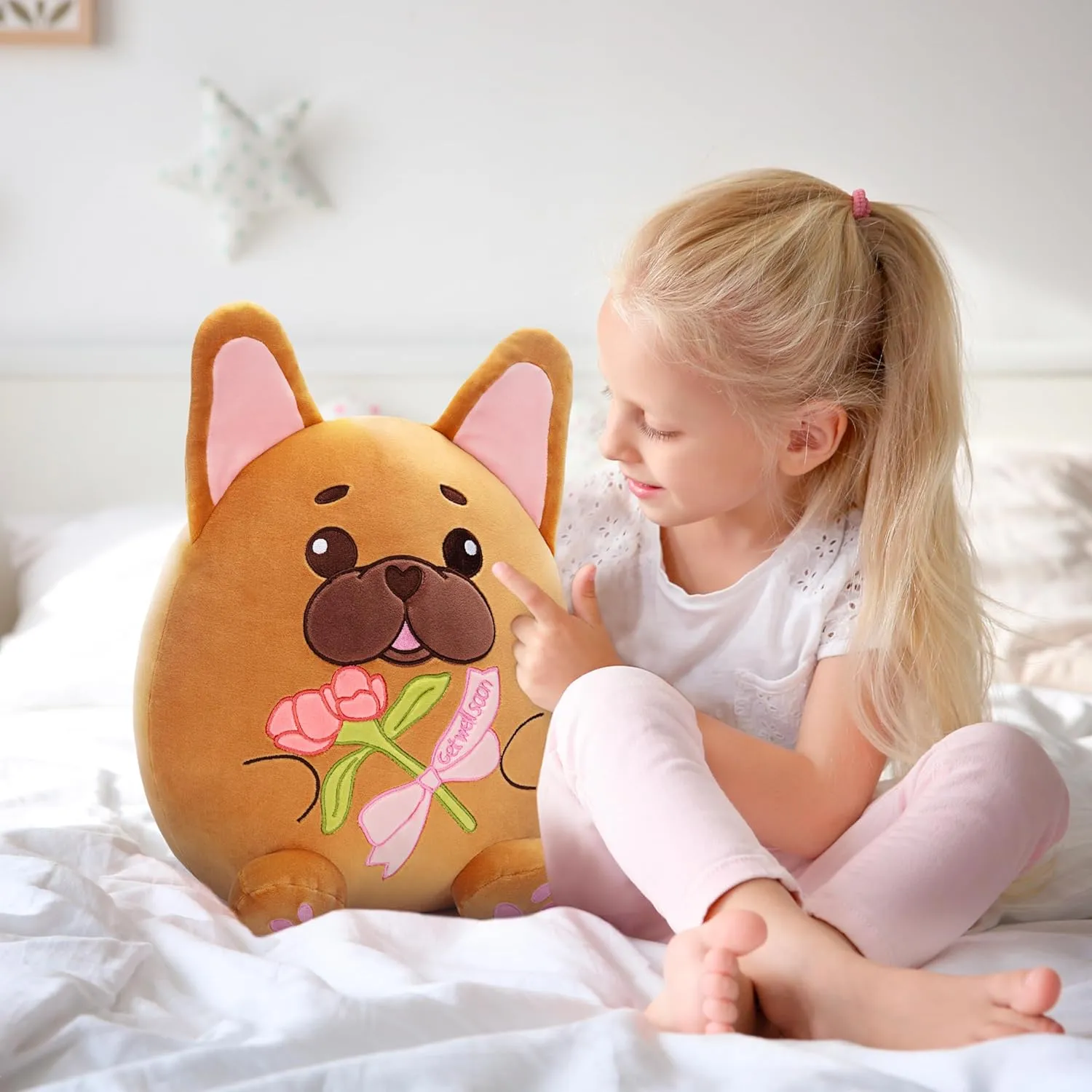 Get Well Soon French Bulldog Dog Puppy Original 15-Inch Large Plush Pillow Stuffed Animal Toy Patient Feel Better,Big Plushie,Gift for Kids