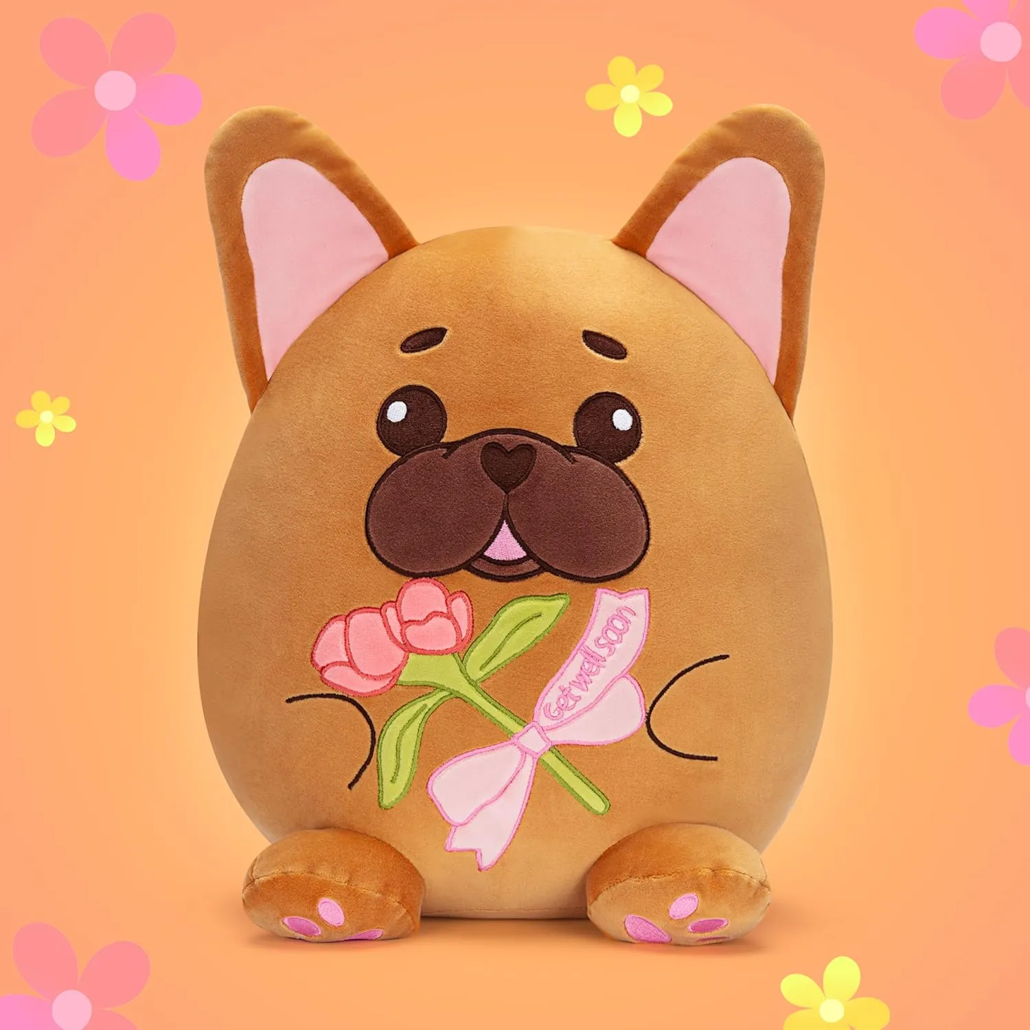 Get Well Soon French Bulldog Dog Puppy Original 15-Inch Large Plush Pillow Stuffed Animal Toy Patient Feel Better,Big Plushie,Gift for Kids