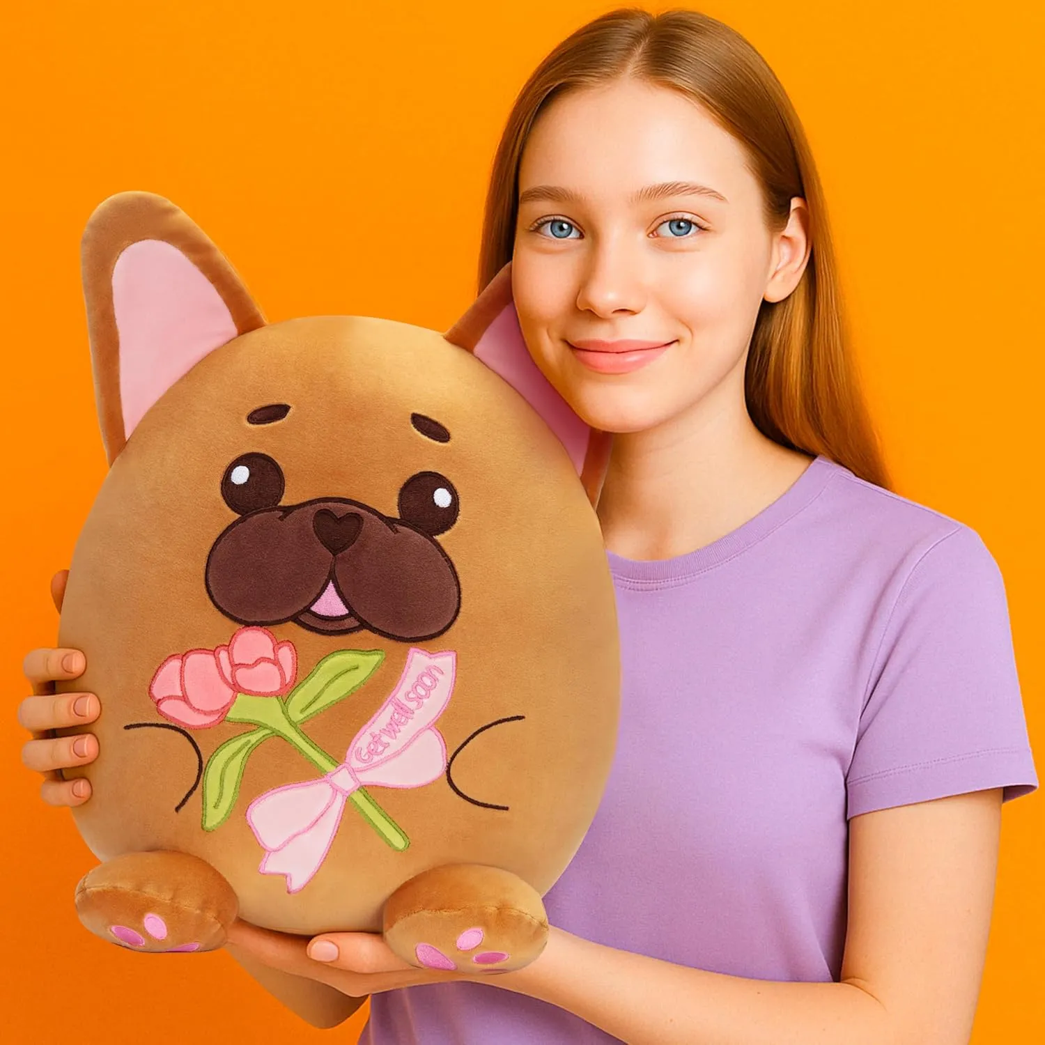 Get Well Soon French Bulldog Dog Puppy Original 15-Inch Large Plush Pillow Stuffed Animal Toy Patient Feel Better,Big Plushie,Gift for Kids