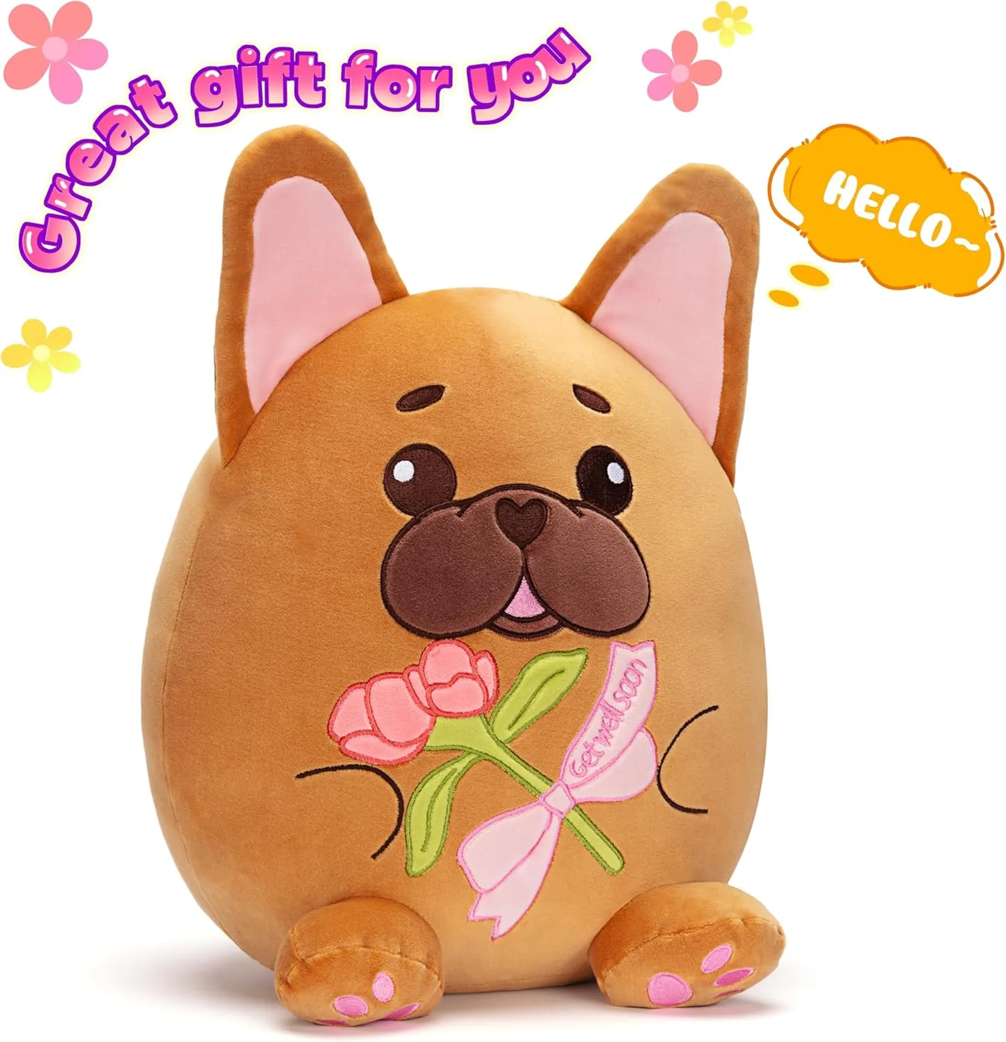 Get Well Soon French Bulldog Dog Puppy Original 15-Inch Large Plush Pillow Stuffed Animal Toy Patient Feel Better,Big Plushie,Gift for Kids