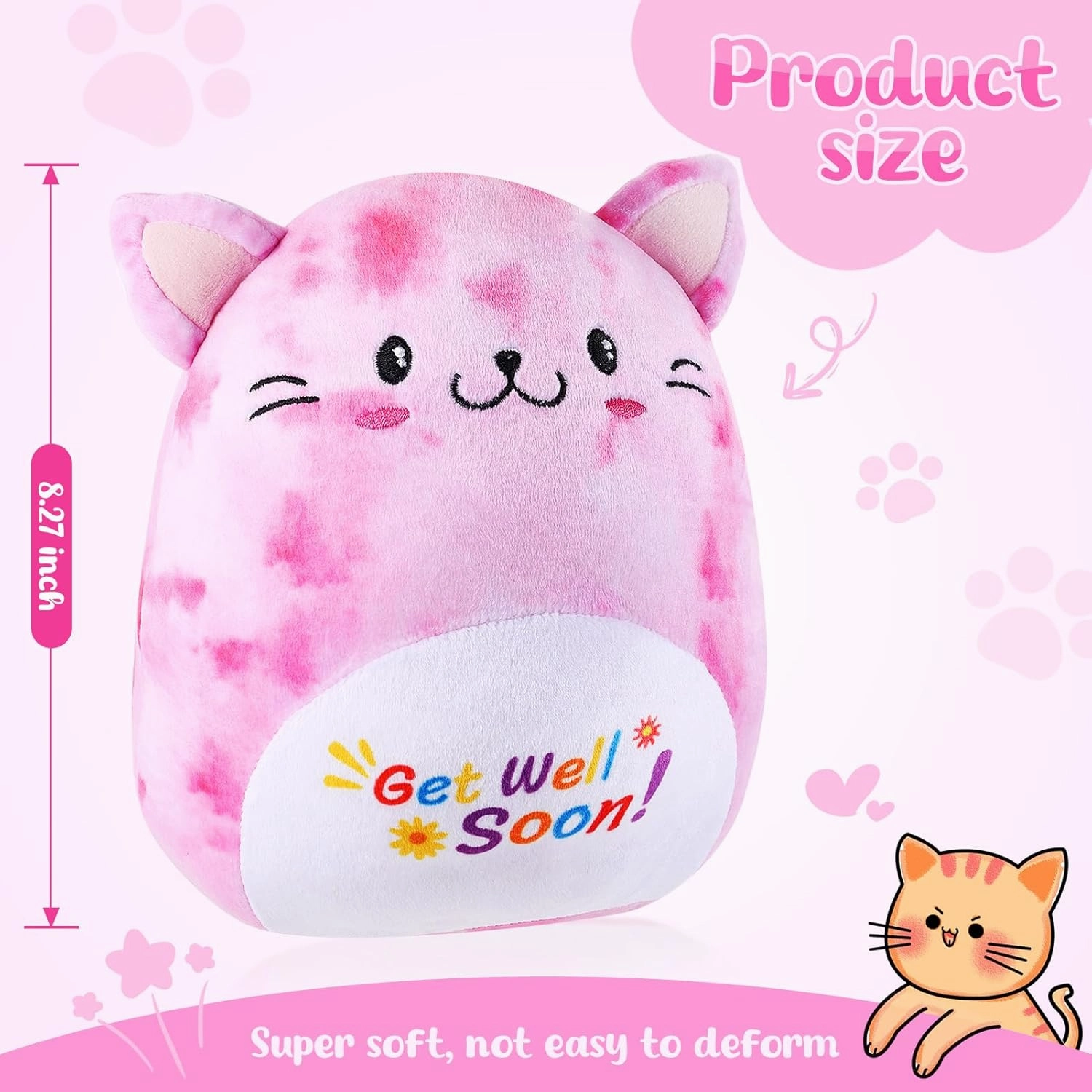 Get Well Soon Gift Cat Plush Cow Stuffed Animal Hug Pillow Sympathy Gift Get Well Toy Gifts for Kids Boys Girls Women(Cat)