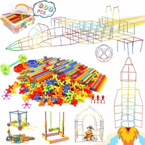 Ggiibro Straw Constructor Toys STEM Building Toys 800Pcs Toys for 3  Year Interlocking Plastic Toys Engineering Toys Thin Tube Blocks Toy Educational Toy Kit for Indoor Kids Toys with a Storage Box