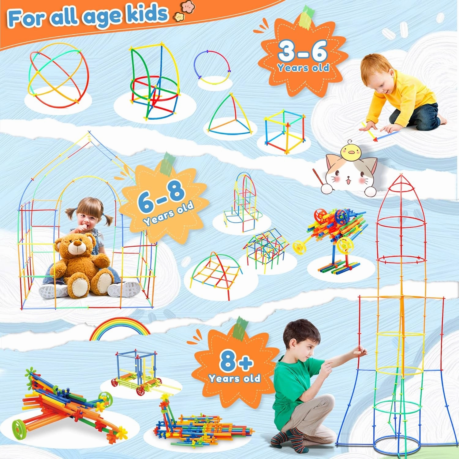 Ggiibro Straw Constructor Toys STEM Building Toys 800Pcs Toys for 3  Year Interlocking Plastic Toys Engineering Toys Thin Tube Blocks Toy Educational Toy Kit for Indoor Kids Toys with a Storage Box