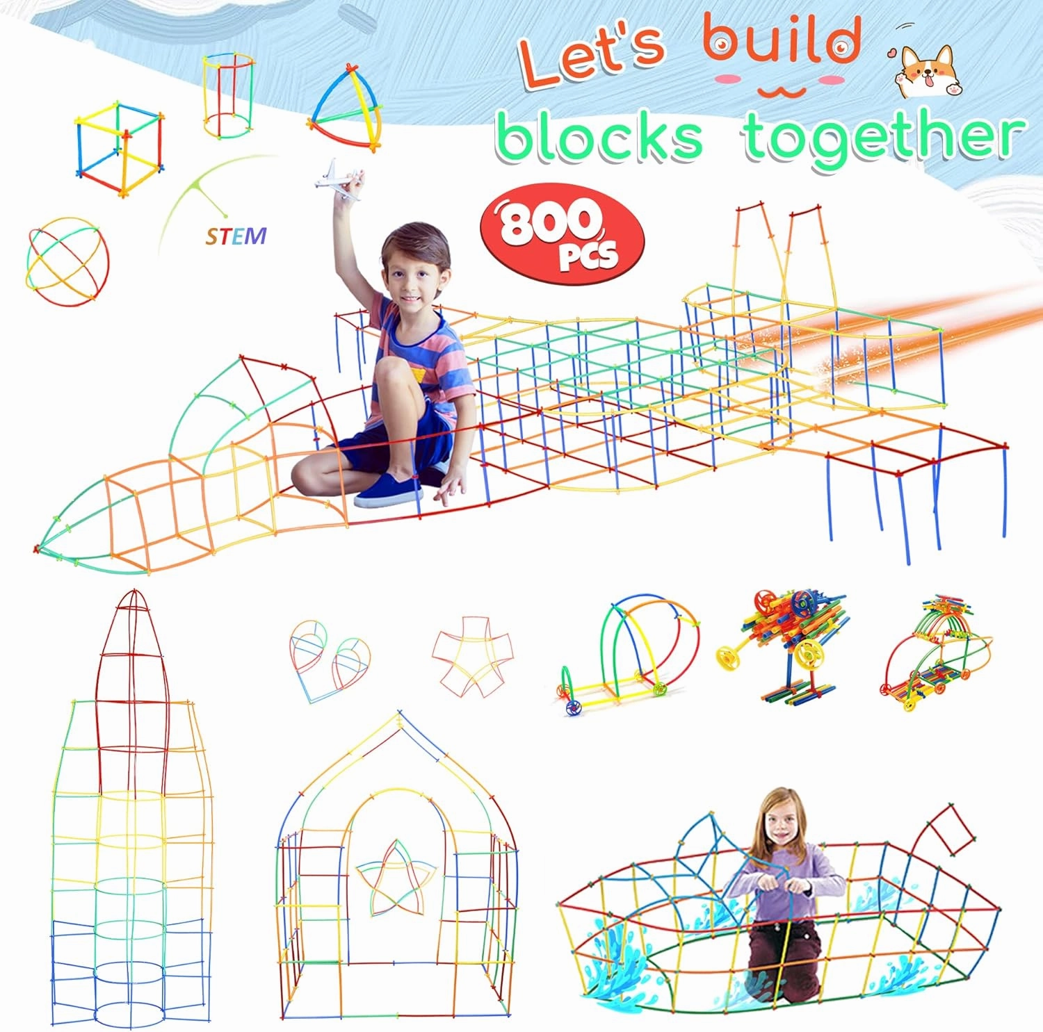 Ggiibro Straw Constructor Toys STEM Building Toys 800Pcs Toys for 3  Year Interlocking Plastic Toys Engineering Toys Thin Tube Blocks Toy Educational Toy Kit for Indoor Kids Toys with a Storage Box