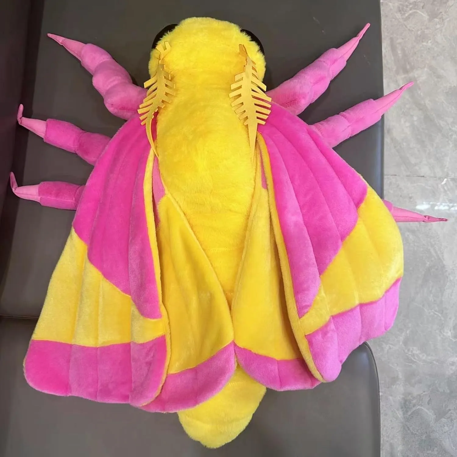 Giant Rosy Maple Moth Plush - Lifelike 26" Rosy Maple Moth Stuffed Animals, Realistic Soft Pink Big Wings Moth Toys, Simulation Butterfly Plushie Model Toy, Unique Plush Gift Collection for Kids