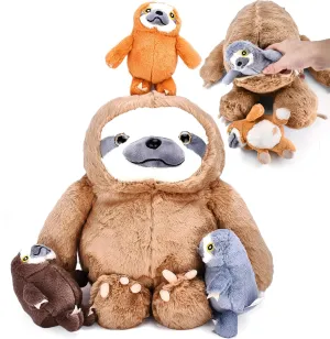 Giant Sloth Stuffed Animal - Ideal Gift for Kids, Adults who are Sloth Enthusiasts, Soft, Fluffy Plush and Cuddly Large Sloth with 3 Adorable Baby Sloths - Brown 12.5" x 5.9"