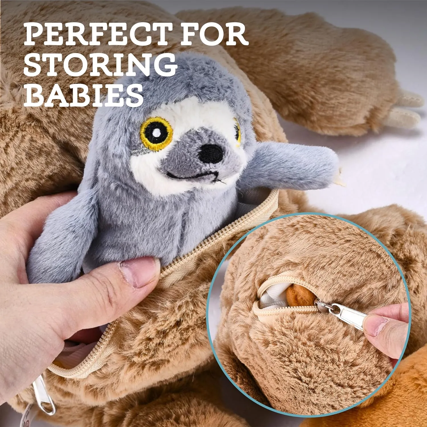 Giant Sloth Stuffed Animal - Ideal Gift for Kids, Adults who are Sloth Enthusiasts, Soft, Fluffy Plush and Cuddly Large Sloth with 3 Adorable Baby Sloths - Brown 12.5" x 5.9"
