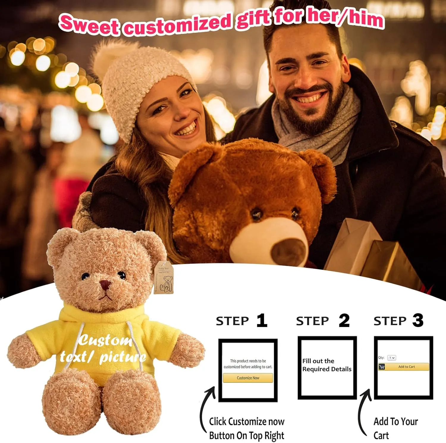 Giant Teddy Bear Stuffed Animal, Personalized Huge Teddy Bear Plush with Text  Photo as Personalized Gifts Im Sorry Gifts for Her Him on Valentine Birthday Christmas (20 inch-Text Photo)