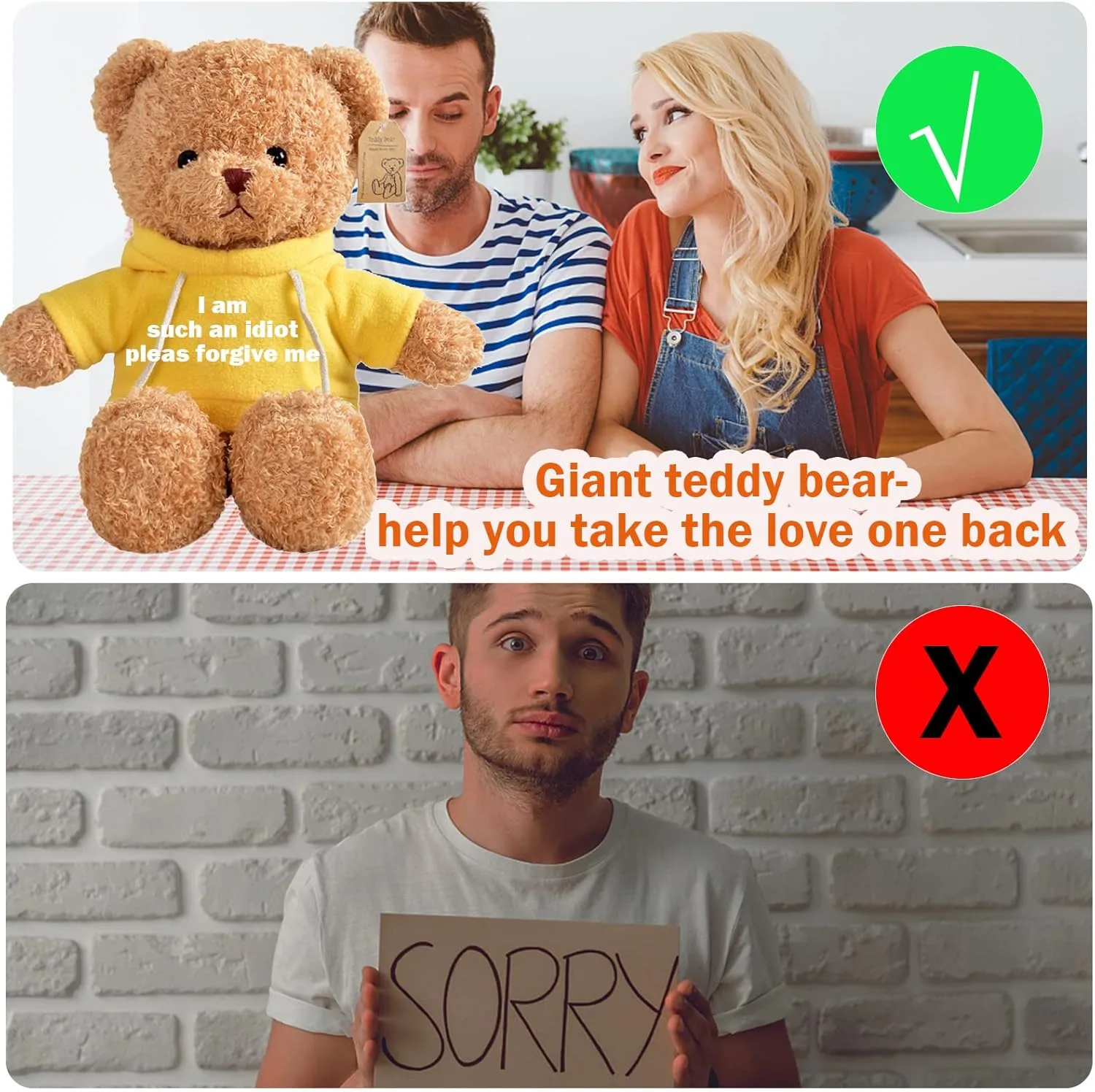Giant Teddy Bear Stuffed Animal, Personalized Huge Teddy Bear Plush with Text  Photo as Personalized Gifts Im Sorry Gifts for Her Him on Valentine Birthday Christmas (20 inch-Text Photo)