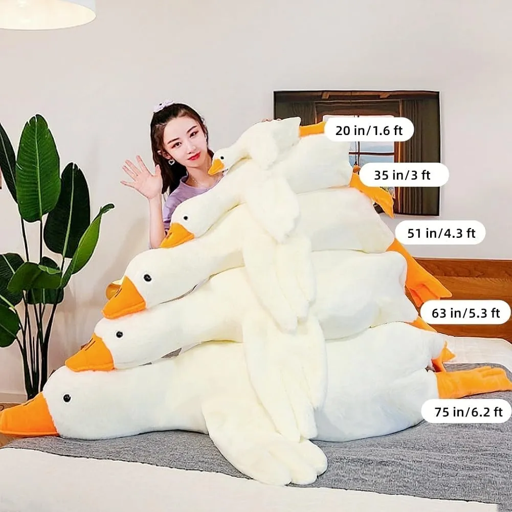 Giant White Goose Plush 51 in, Very Huge Fat Goose Stuffed Animal Pillow, Soft Furry Swan Hugging Pillow Gifts for Everyone (51 in)