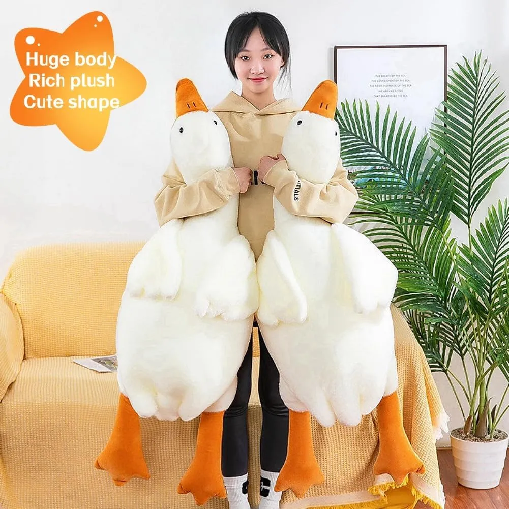 Giant White Goose Plush 51 in, Very Huge Fat Goose Stuffed Animal Pillow, Soft Furry Swan Hugging Pillow Gifts for Everyone (51 in)