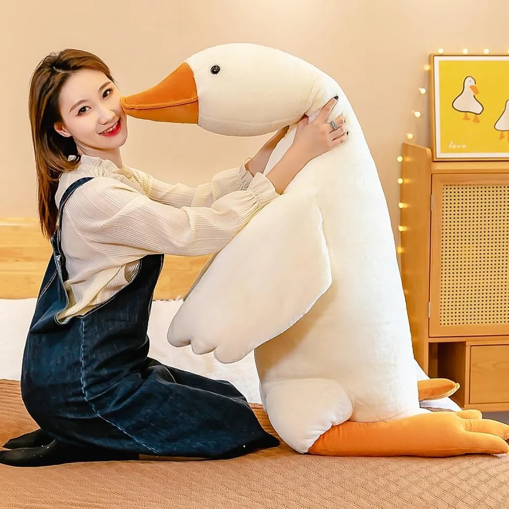 Giant White Goose Plush 51 in, Very Huge Fat Goose Stuffed Animal Pillow, Soft Furry Swan Hugging Pillow Gifts for Everyone (51 in)
