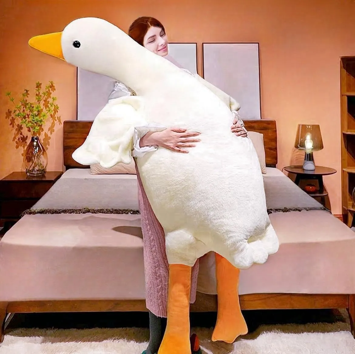 Giant White Goose Plush 51 in, Very Huge Fat Goose Stuffed Animal Pillow, Soft Furry Swan Hugging Pillow Gifts for Everyone (51 in)