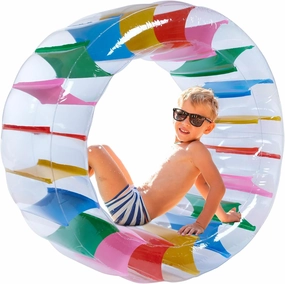 Giant Inflatable Wheel Roller 43" Colorful Water Wheel Swimming Pool Roller Toy Rolling on The Lawn Giant Colorful Pool Toy Water Toy for Beach Human Hamster Wheel Indoor Outdoor Fun Toys
