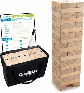 Giantville Giant Tumbling Timber Toy - Premium Pine Wood Life-Size Blocks Tower - Big Floor/Board Indoor/Outdoor Yard Game for Kids & Adults - 56-Pieces   Carry/Storage Bag - Grows to Over 4-Feet