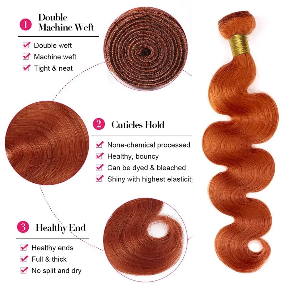 Ginger Orange 350 Human Hair Bundles 16 18 20 Inch Body Wave Bundles Human Hair Unprocessed Brazilian Virgin Hair Quick Weave for Black Women