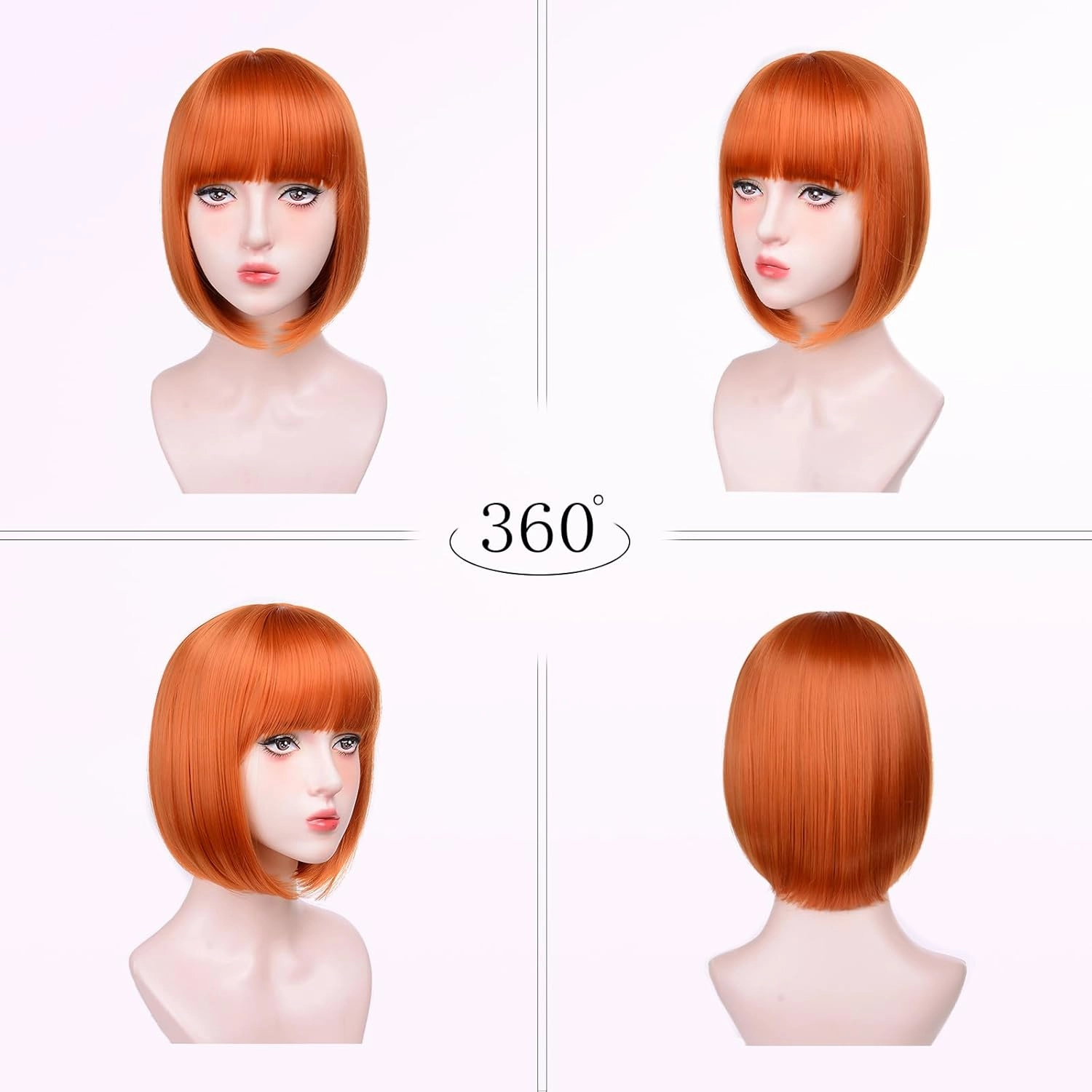 Ginger Bob Wigs for White Women - 12'' Short Bob Wigs With Bangs Natural Fashion Synthetic Wig Colorful Synthetic Hair for Daily Cosplay Halloween