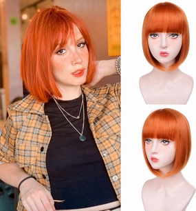 Ginger Bob Wigs for White Women - 12'' Short Bob Wigs With Bangs Natural Fashion Synthetic Wig Colorful Synthetic Hair for Daily Cosplay Halloween