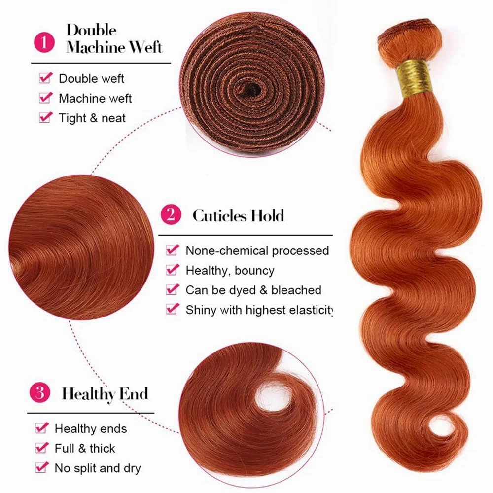 Ginger Orange 350 Human Hair Bundles 08 10 12 Inch Body Wave Bundles Human Hair Unprocessed Brazilian Virgin Hair Quick Weave for Black Women