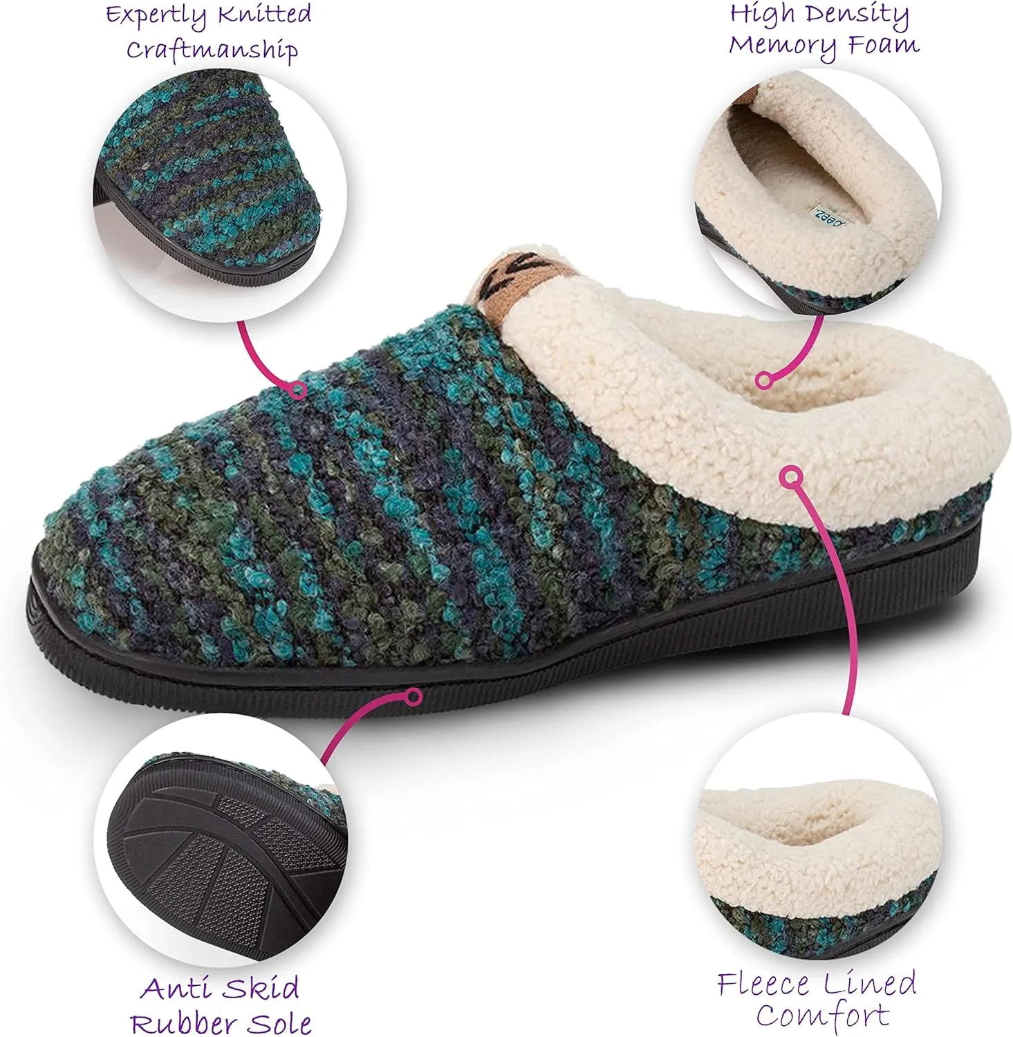 Girls Knitted Fleece Lined Clog Slippers