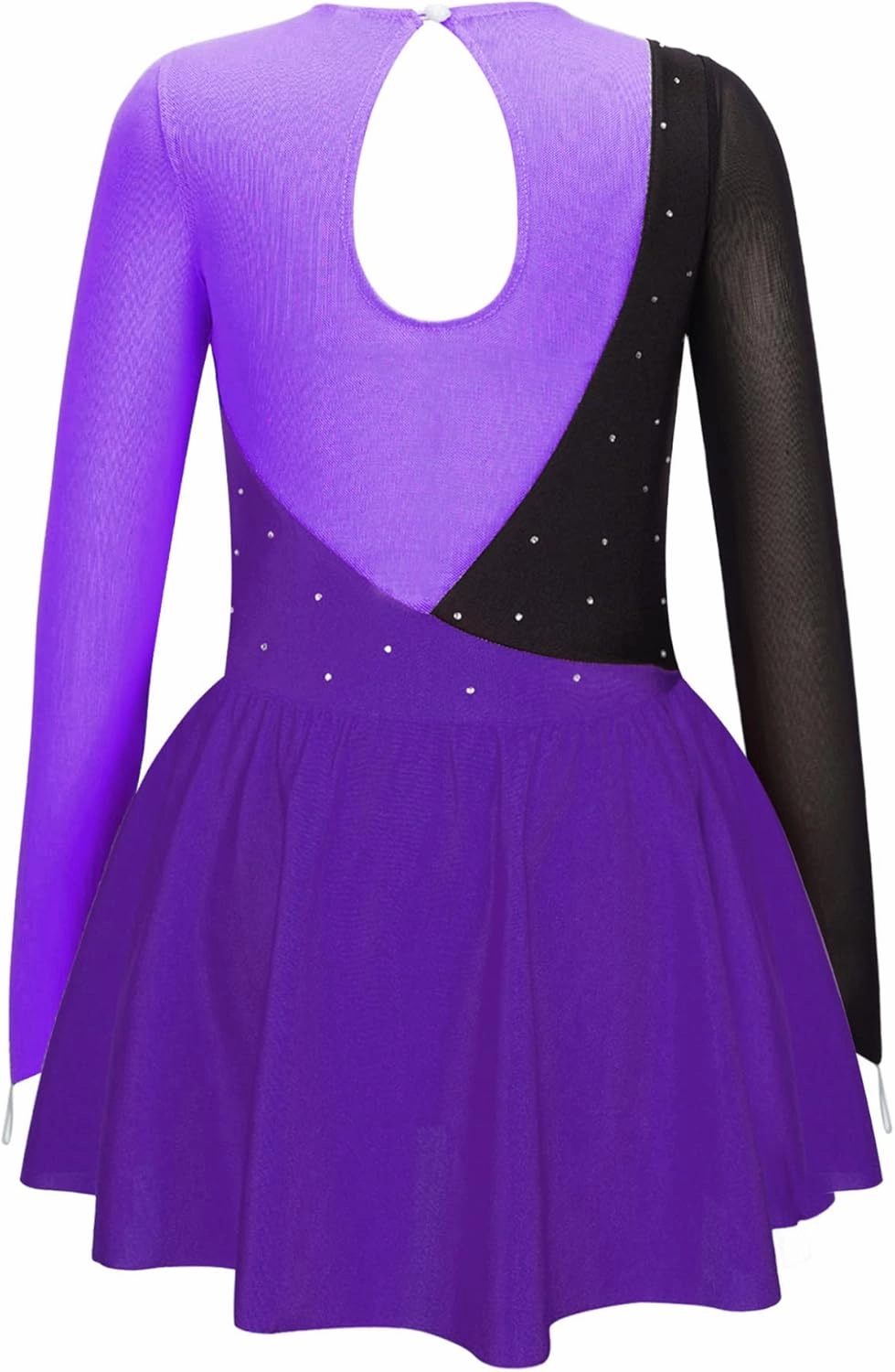 Girls Kids Rhinestone Figure Ice Skating Dress Long Sleeve Tutu Skirt Leotard Dresses
