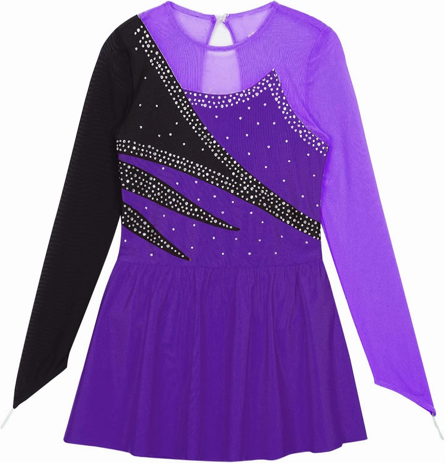 Girls Kids Rhinestone Figure Ice Skating Dress Long Sleeve Tutu Skirt Leotard Dresses