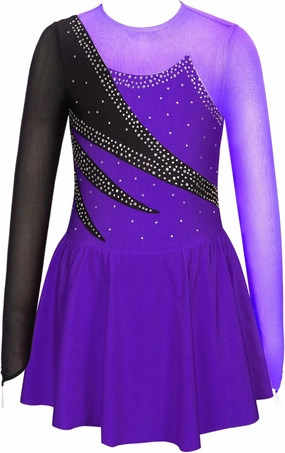 Girls Kids Rhinestone Figure Ice Skating Dress Long Sleeve Tutu Skirt Leotard Dresses