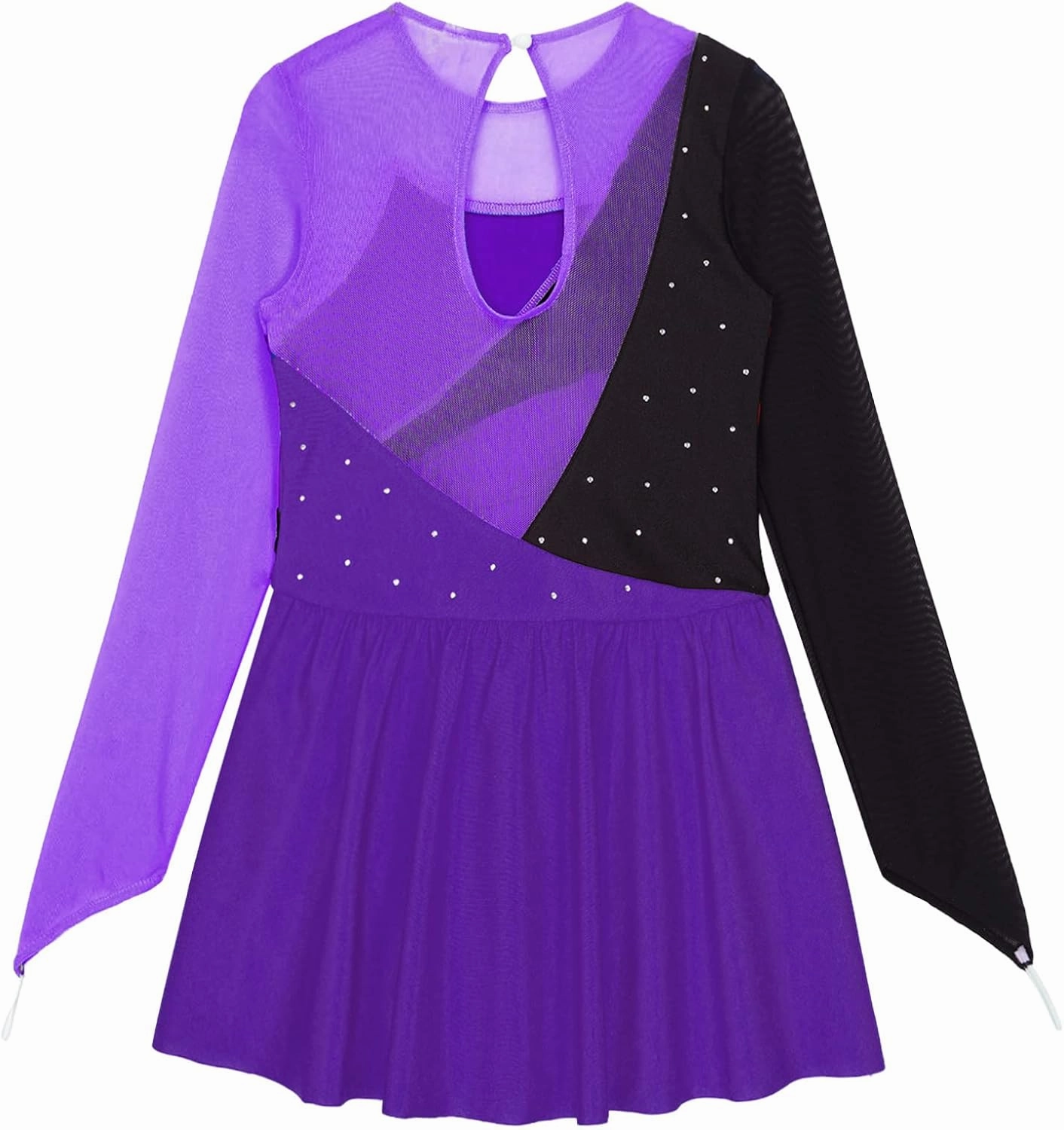 Girls Kids Rhinestone Figure Ice Skating Dress Long Sleeve Tutu Skirt Leotard Dresses