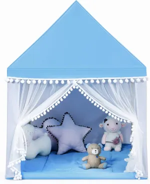 GLACER Kids Play Tent, Children Indoor Playhouse w/Mat, Curtain & Windows, Children Tent for Boys & Girls 3  Years Old (Blue)