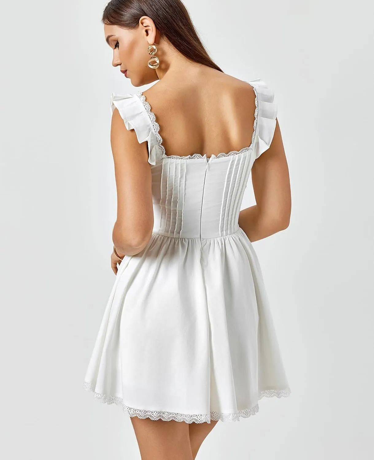 GLNEGE Women's Graduation Summer Mini Corset Dress Square Neck Short Ruffle Sleeve A Line Cute Trendy Party Dresses 2025