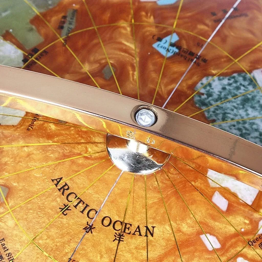 Globo Terráqueo Pearl Ocean Table Top Gemstone World Globe W/ 4 Leg Gold Stand & Compass, Bilingual in Chinese & English, Desktop Globe Teaching Easy-Read