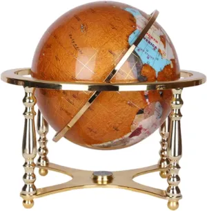 Globo Terráqueo Pearl Ocean Table Top Gemstone World Globe W/ 4 Leg Gold Stand & Compass, Bilingual in Chinese & English, Desktop Globe Teaching Easy-Read