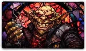 Goblin Mob Boss TCG Playmat with Carry Bag, 14x24, 3mm Double Stitched Edge, Cloth Top, Neoprene Rubber Base, USA Made, only from Jank Mats!