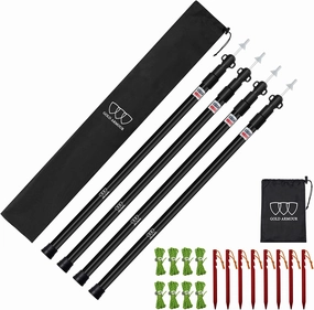Gold Armour Telescoping Tarp Poles - Aluminum Rods for Tent Fly and Tarps Rainfly, Lightweight Replacement Tent Poles for Camping, Backpacking, Hiking (Black, 4)