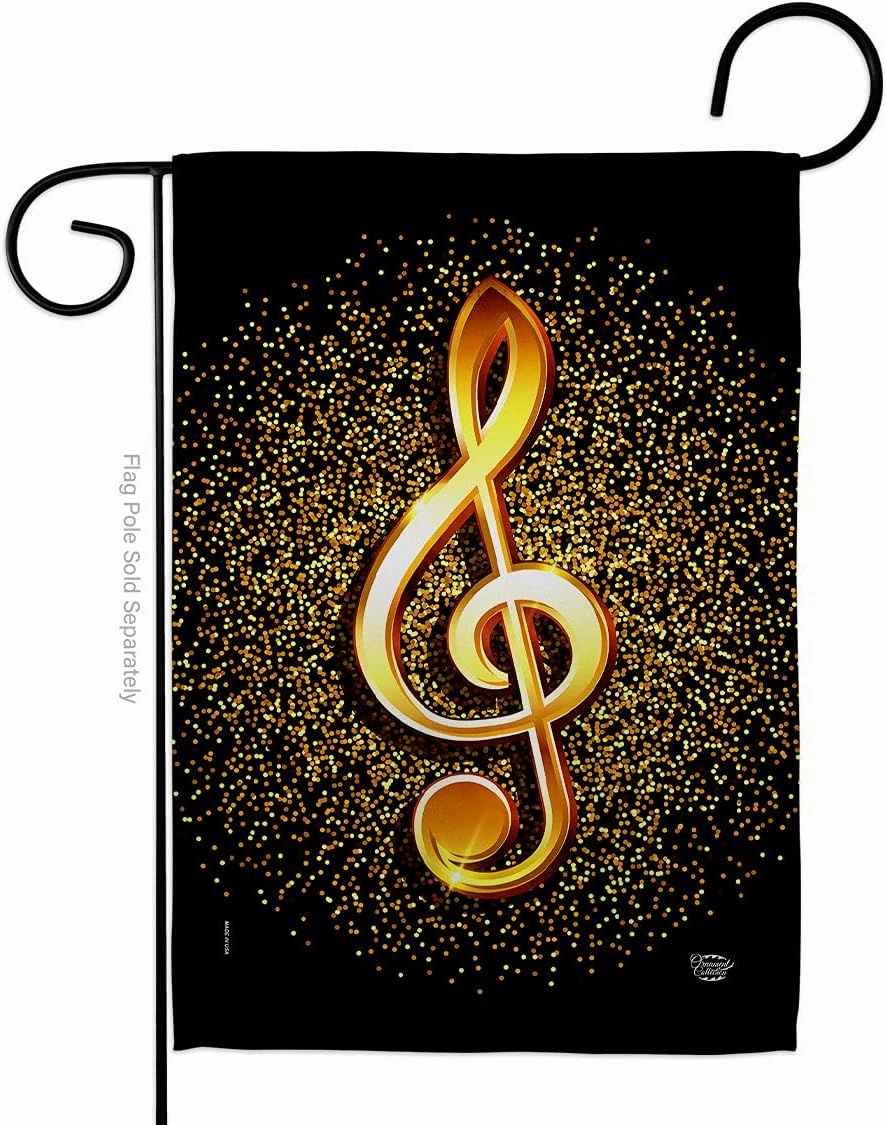 Gold Clef Garden Flag Interests Musical Guitar Piano Hobbies Leisure Activity Instrument House Decoration Banner Small Yard Gift Double-Sided, Made in USA