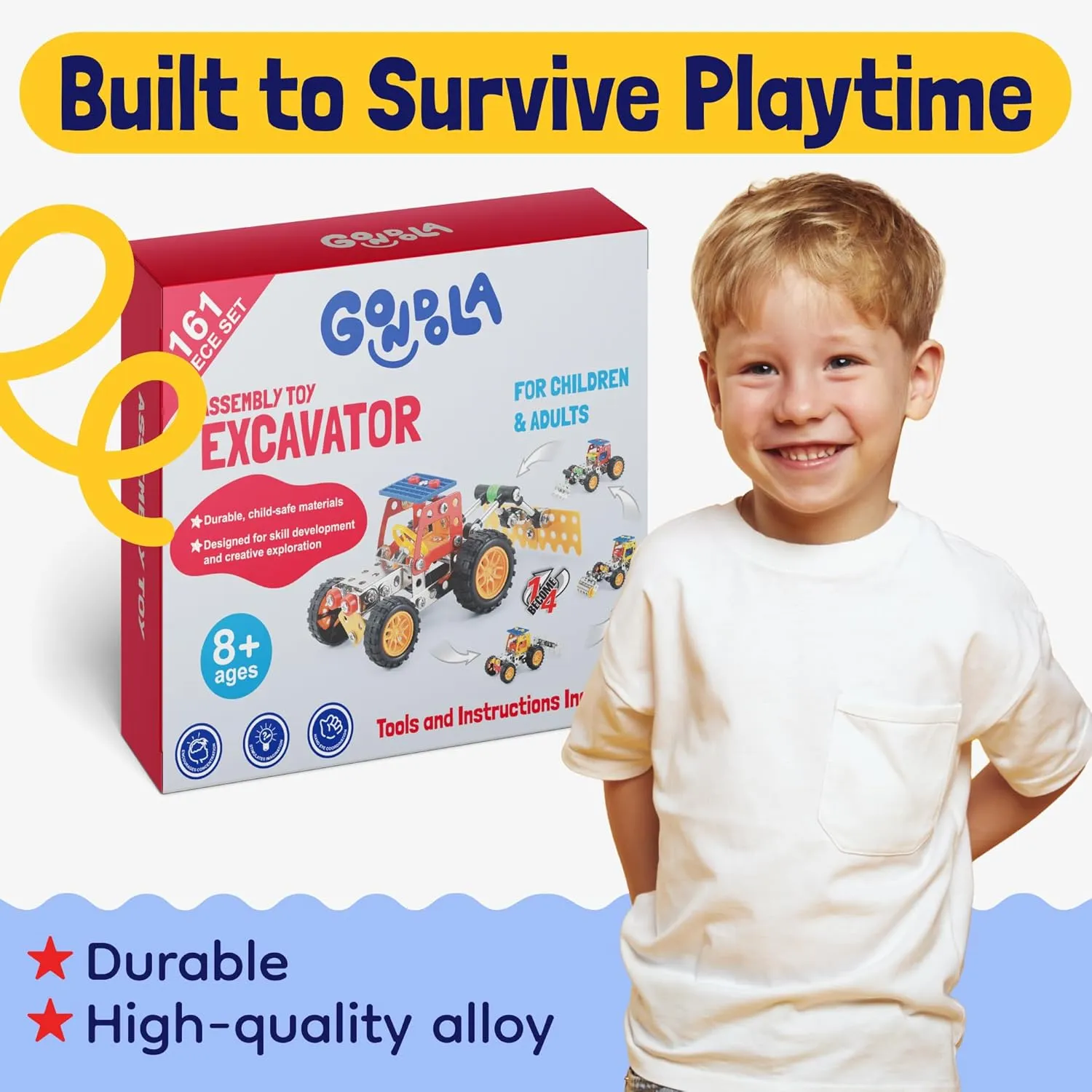 Gondola STEM Building Set Toys, Alloy Construction Toy, Educational & Creative 8 Year Old Boy Birthday Gift (Excavator)