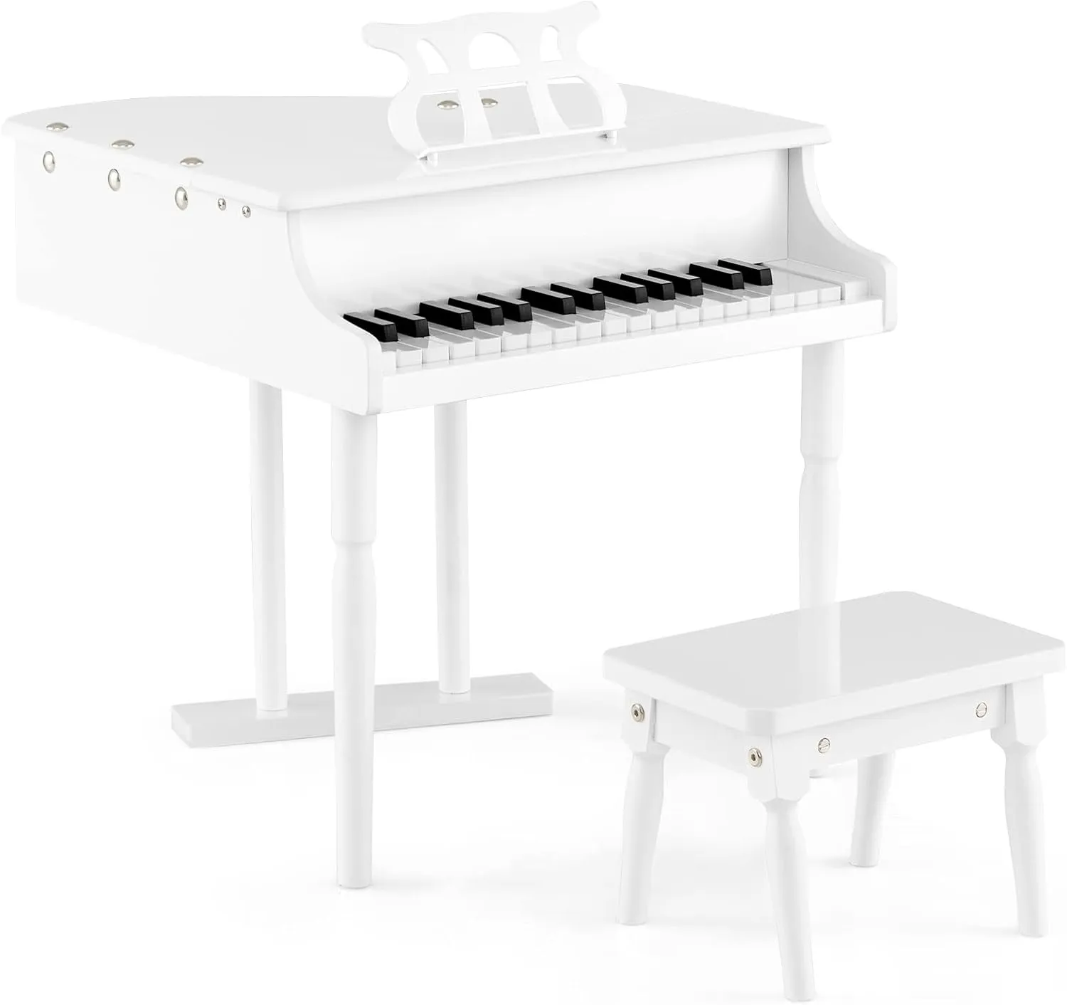 Goplus 30-Key Classical Kids Piano, Mini Grand Piano Wooden Learn-to-Play Musical Instrument Toy with Bench, Piano Lid, Music Rack, Gift for Boys Girls Aged 2  Baby Toddler(3 Straight Leg-White)