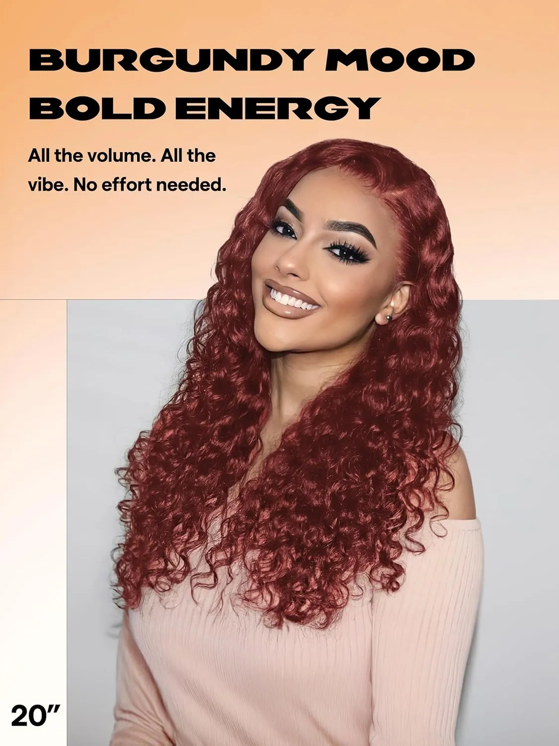 GORGIUS Burgundy Water Wave Lace Front Wigs Glueless Synthetic Curly Wig with Pre Cut Pre Plucked Side Part Hairline 20 Inch