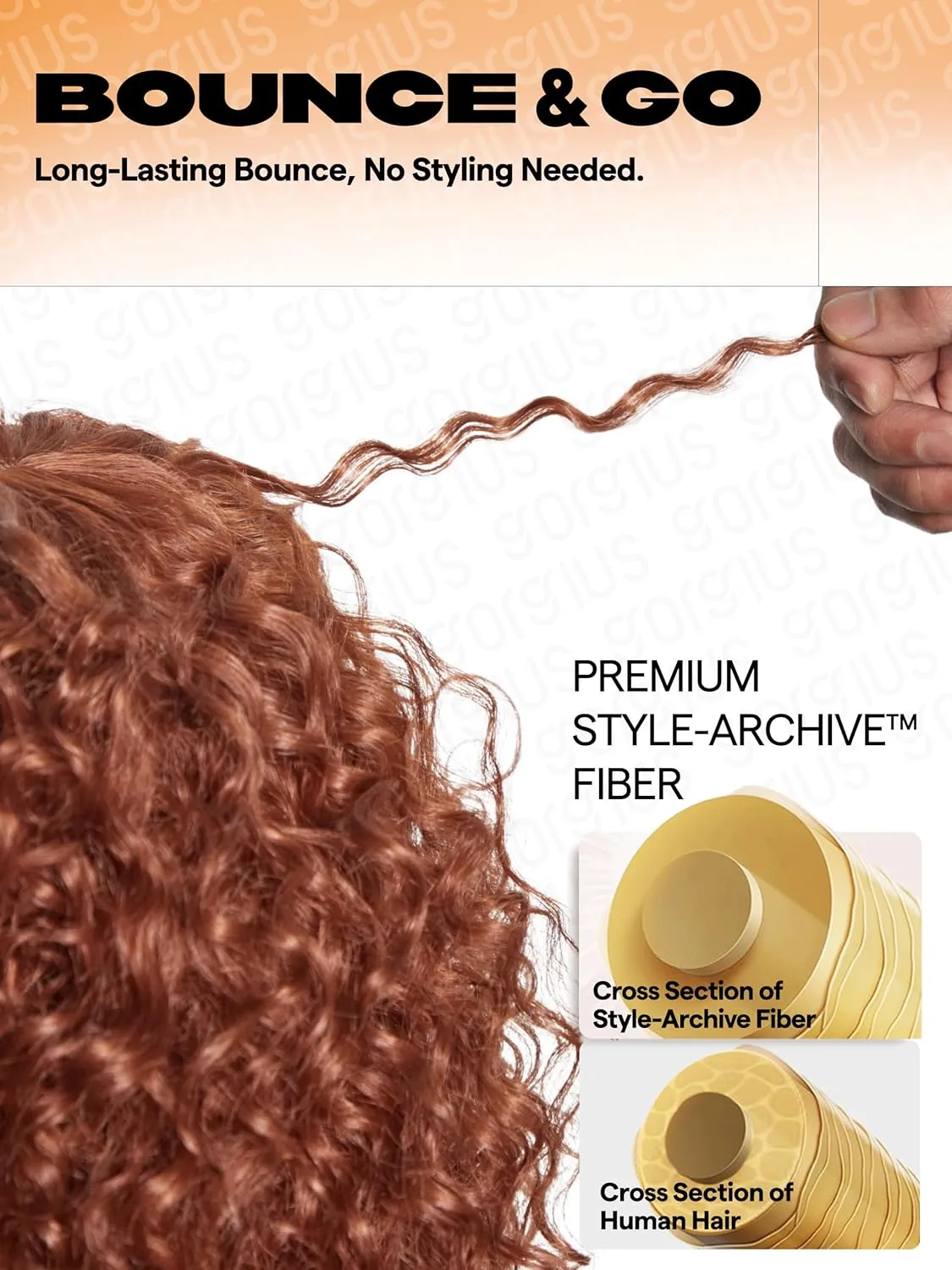 GORGIUS Ginger Curly Wig with Bangs Glueless Synthetic Curtain Bang Wigs with Realistic Scalp Put On ang Go Beginner Friendly 20 Inch