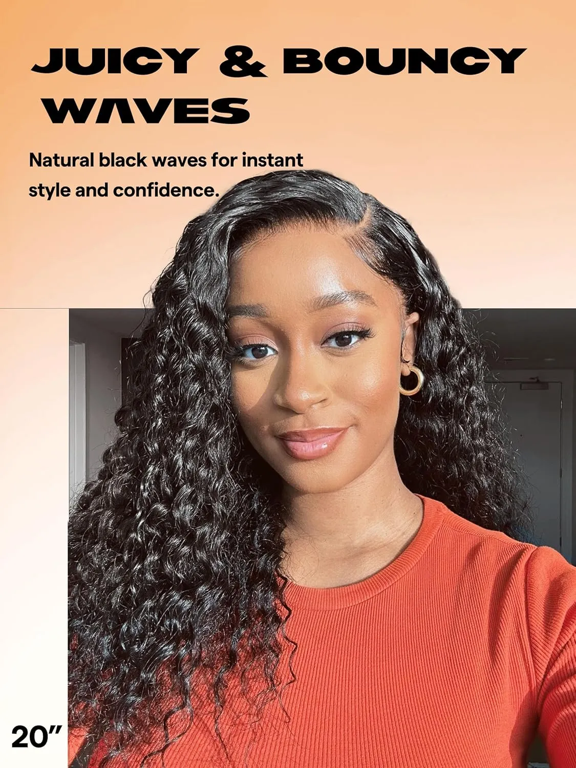 GORGIUS Glueless Water Wave Lace Front Wigs Natural Black Synthetic Curly Wig Pre Cut Pre Plucked Side Parted Hairline 20 Inch